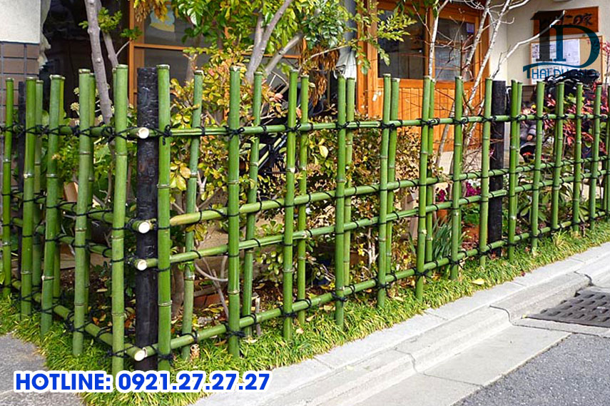 Hàng rào bằng tre trang trí san vuon