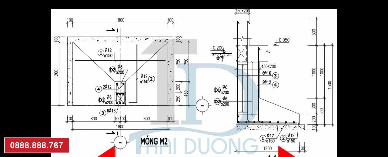 Bản vẽ móng đơn lệch tâm